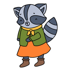cute raccoon hand-drawn flat color illustration for web, wedsite, application, presentation, Graphics design, branding, etc.