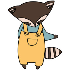 cute raccoon hand-drawn flat color illustration for web, wedsite, application, presentation, Graphics design, branding, etc.