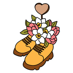 daffodil in boots hand-drawn flat color illustration for web, wedsite, application, presentation, Graphics design, branding, etc.