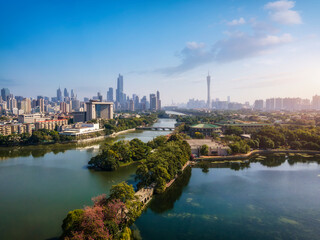 Naklejka premium aerial photography guangzhou city architecture landscape skyline