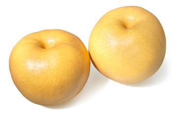 Sweet Snow pears or Fengsui pear or Korean pear isolated on white background. Clipping path.