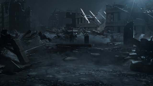 Bombed Structures form an Apocalypse City environment. War concept.