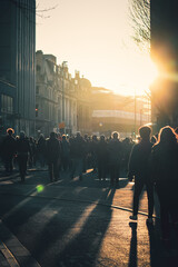 The crowd of people walking through the city