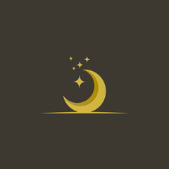 crescent moon and shining star logo vector