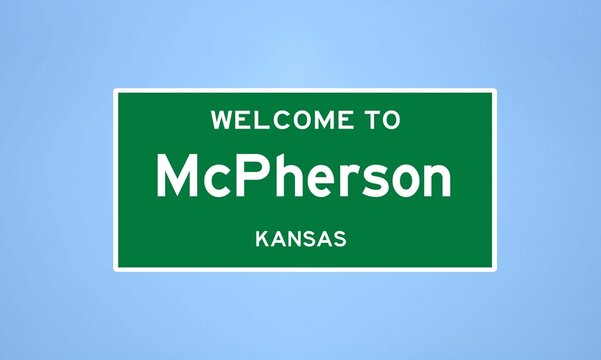 McPherson, Kansas City Limit Sign. Town Sign From The USA.