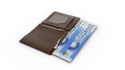3D rendering of Moroccan dirham notes in wallet
