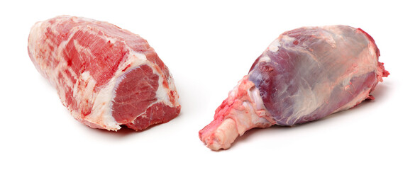 raw beef of leg on white background 