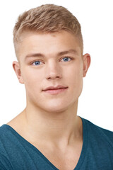 Obraz premium He makes the young ladies swoon. Closeup portrait of a young man isolated on a white background.