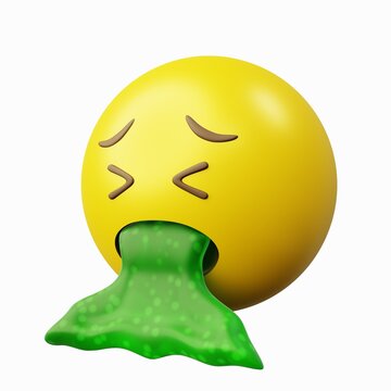 3d rendering green puke disgust emoticon, isolated with white background
