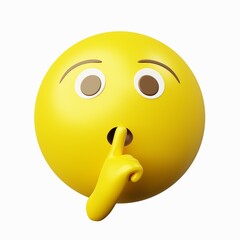 3d rendering image emoticon please keep silent, keep quiet or lower your volume, isolated with white background