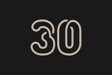 Number 30 Logo, Monogram Number 30 line style, usable for anniversary and business logos, flat design logo template, vector illustration