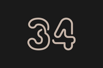Number 34 Logo, Monogram Number 34 line style, usable for anniversary and business logos, flat design logo template, vector illustration