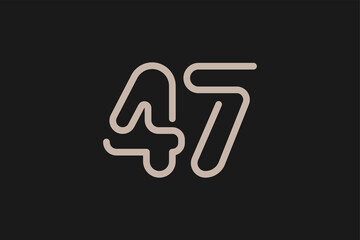 Number 47 Logo, Monogram Number 47 line style, usable for anniversary and business logos, flat design logo template, vector illustration