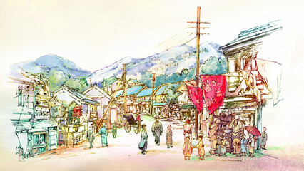 明治時代の街並と人々（レトロ商店街）