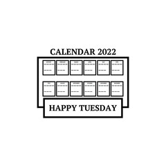 calendar icon 2022 with the name of the day at the bottom or front on a white background