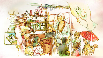 江戸時代の駄菓子屋と子供たち
