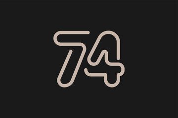 Number 74 Logo, Monogram Number 74 line style, usable for anniversary and business logos, flat design logo template, vector illustration
