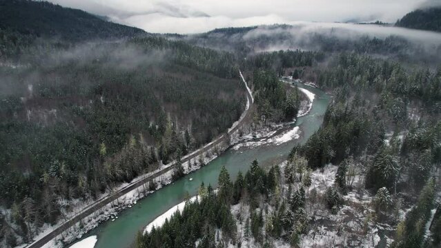 Mountain Loop Highway Aerial View in Winter Season