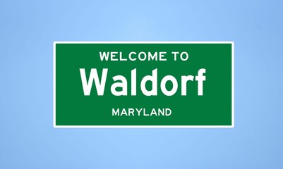 Waldorf, Maryland city limit sign. Town sign from the USA.