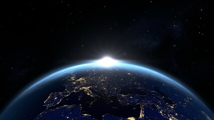 宇宙から見た地球の日の出の3Dイラスト