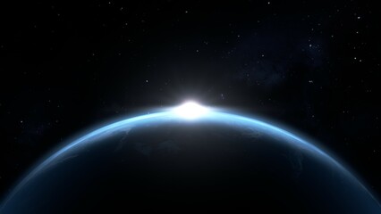 Fototapeta na wymiar 宇宙から見た地球の日の出の3Dイラスト