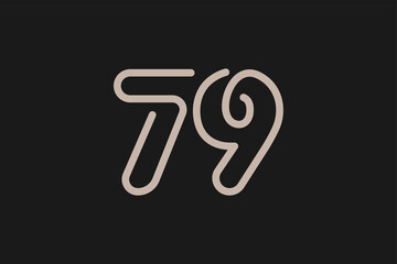 Number 79 Logo, Monogram Number 79 line style, usable for anniversary and business logos, flat design logo template, vector illustration