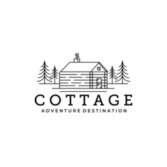 Obraz premium cottage pine tree line art vector minimalist logo illustration design