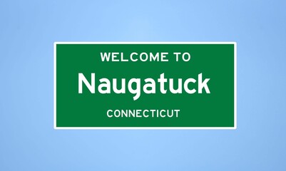 Naugatuck, Connecticut city limit sign. Town sign from the USA. - obrazy, fototapety, plakaty
