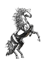Steel horse sculpture isolated on white background. 3D illustration.