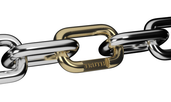 Truth Chain on white background. 3D rendering. 3D illustration.