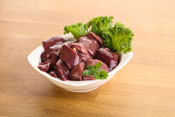Raw chicken liver in the bowl