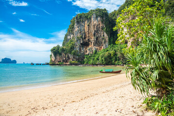 Fototapeta na wymiar Beautiful tropical Ton Sai beach Krabi Thailand. Tropical summer beach holiday concept.