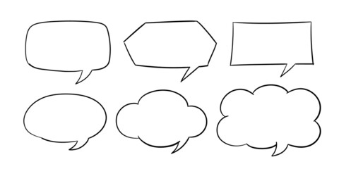 Obraz premium Message communication bubbles in cute doodle style on white background. Vector illustration.