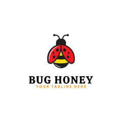 Vector flat bug honey logo template. Simple beetle icon.