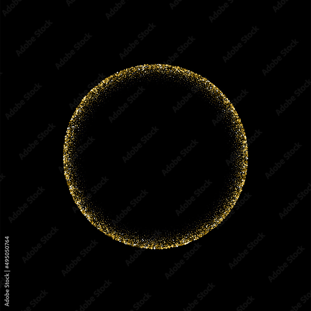 Wall mural Gold glitter circle frame with shiny confetti on border, 3d realistic elegant glowing sand