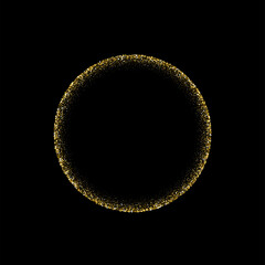 Fototapeta premium Gold glitter circle frame with shiny confetti on border, 3d realistic elegant glowing sand