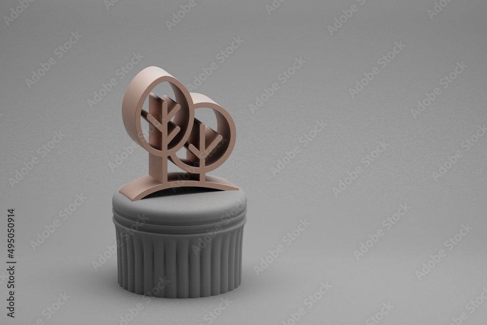 Leinwandbilder Beautiful abstract illustrations Forest symbol icons on a column stand and wonderful background. 3d rendering illustration. Background pattern for design. Save Ecological.