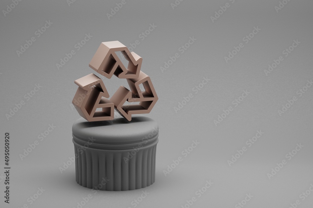 Leinwandbilder Beautiful abstract illustrations Recycle symbol icons on a column stand and wonderful background. 3d rendering illustration. Background pattern for design. Save Ecological.