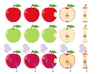真っ赤なりんごと青りんごと毒りんごのイラストセット