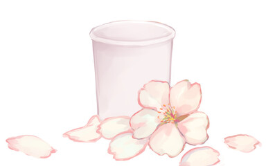 Obraz na płótnie Canvas 春の桜びらに紙コップ