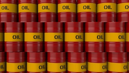 Fuel in painted steel cans petrochemical industry 3d image render illustration