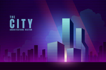 Fototapeta premium City landscape architecture buildings Neon glow lighting background.