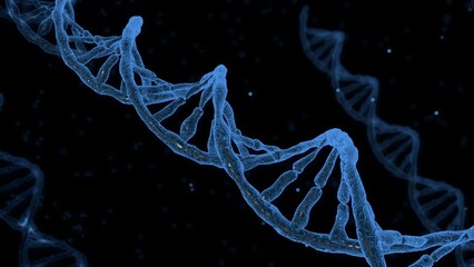 3D rendering ， blue spiral human DNA structure