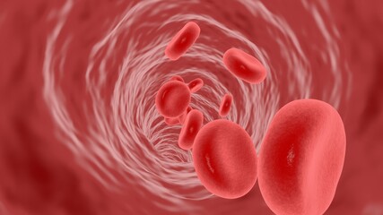 3D rendering,Red blood cells flow in blood vessels