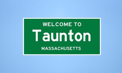 Taunton, Massachusetts city limit sign. Town sign from the USA.