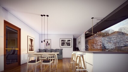white color interior design 3d illustration