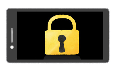 横向きのスマホとロック画面　黒い画面