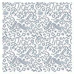 Pattern drawn by a line of doodles forming abstract objects and character.