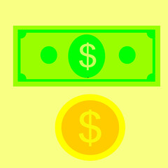 Dollar Pappper and Coin Icon ilustration