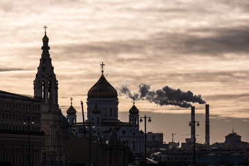 Fototapeta na wymiar City center in Moscow. Clouds over the city